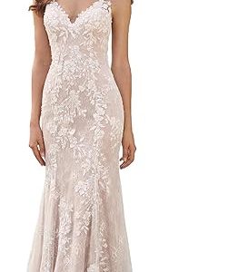 Dexinyuan Lace Mermaid Wedding Dresses for Bride 2024 Simple Beach Bohemian Bridal Gowns for Women